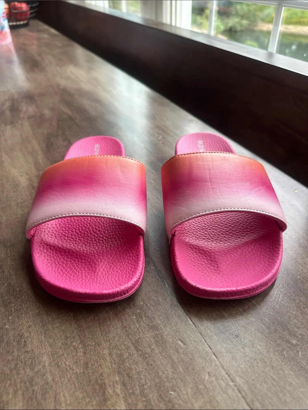 3 Girls Pair Slide Sandals Lot - Coral Ombre + Mint + Light Aqua